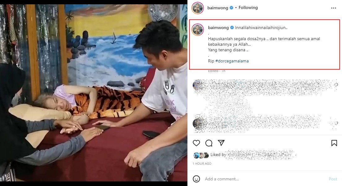 Ungkapan Duka dan Ucapan Doa Baim Wong Buat Dorce Gamalama