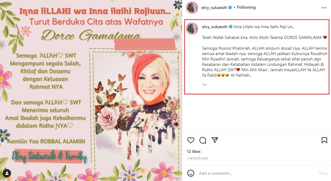 Ungkapan Duka dan Ucapan Doa Elvy Sukaesih Buat Dorce Gamalama