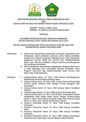 Kalender Pendidikan Sekolah/Madrasah Provinsi Aceh Tahun Pelajaran 2022 ...