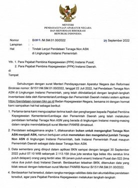 SE MenPANRB Tentang Tindak Lanjut Pendataan Tenaga Non ASN Di ...