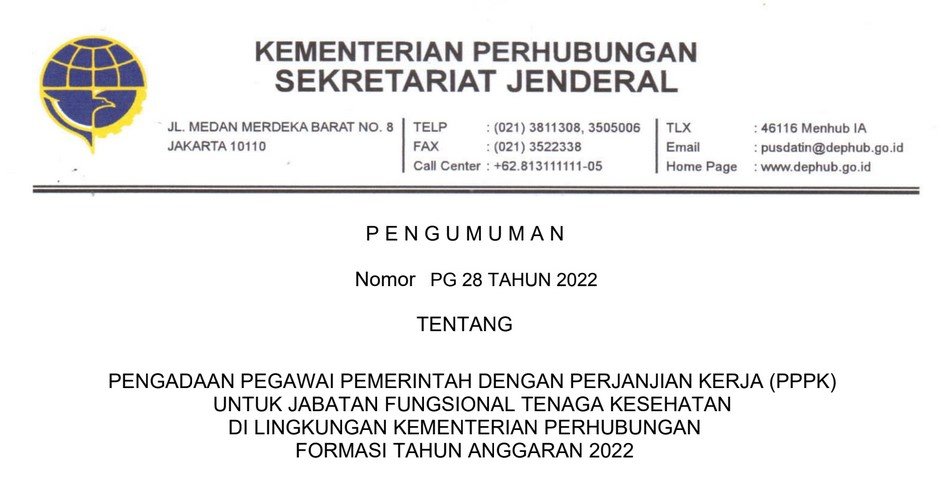 Rincian Formasi CASN PPPK JF Tenaga Kesehatan Kemenhub 2022 - TOPIKTREND