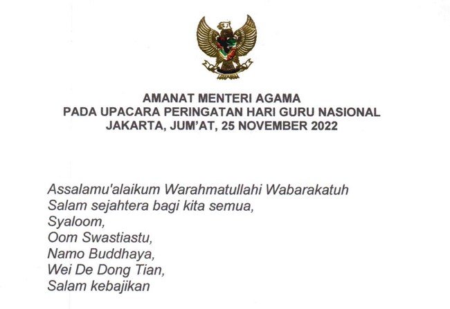 Amanat Sambutan Menteri Agama Pada Upacara Hari Guru Nasional HGN 2022 ...